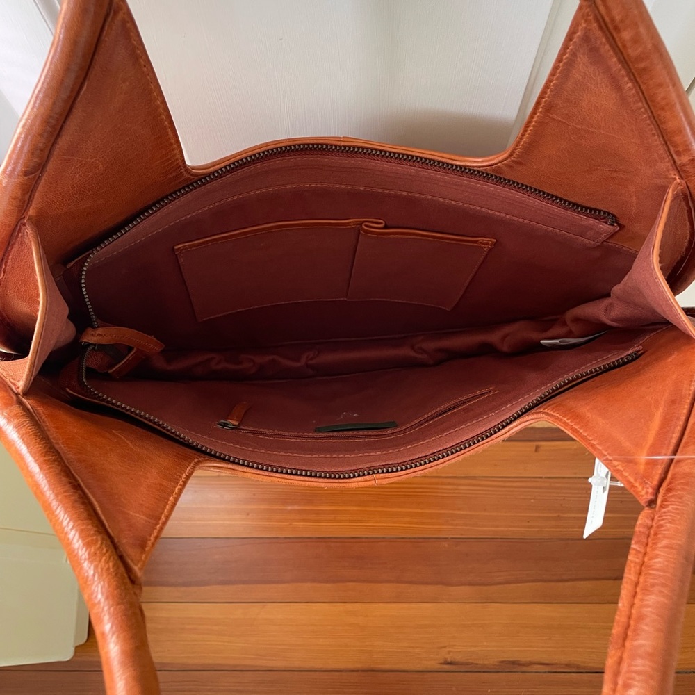 Anthropologie Round Leather Tote in Cognac Brown - Picture 3 of 6
